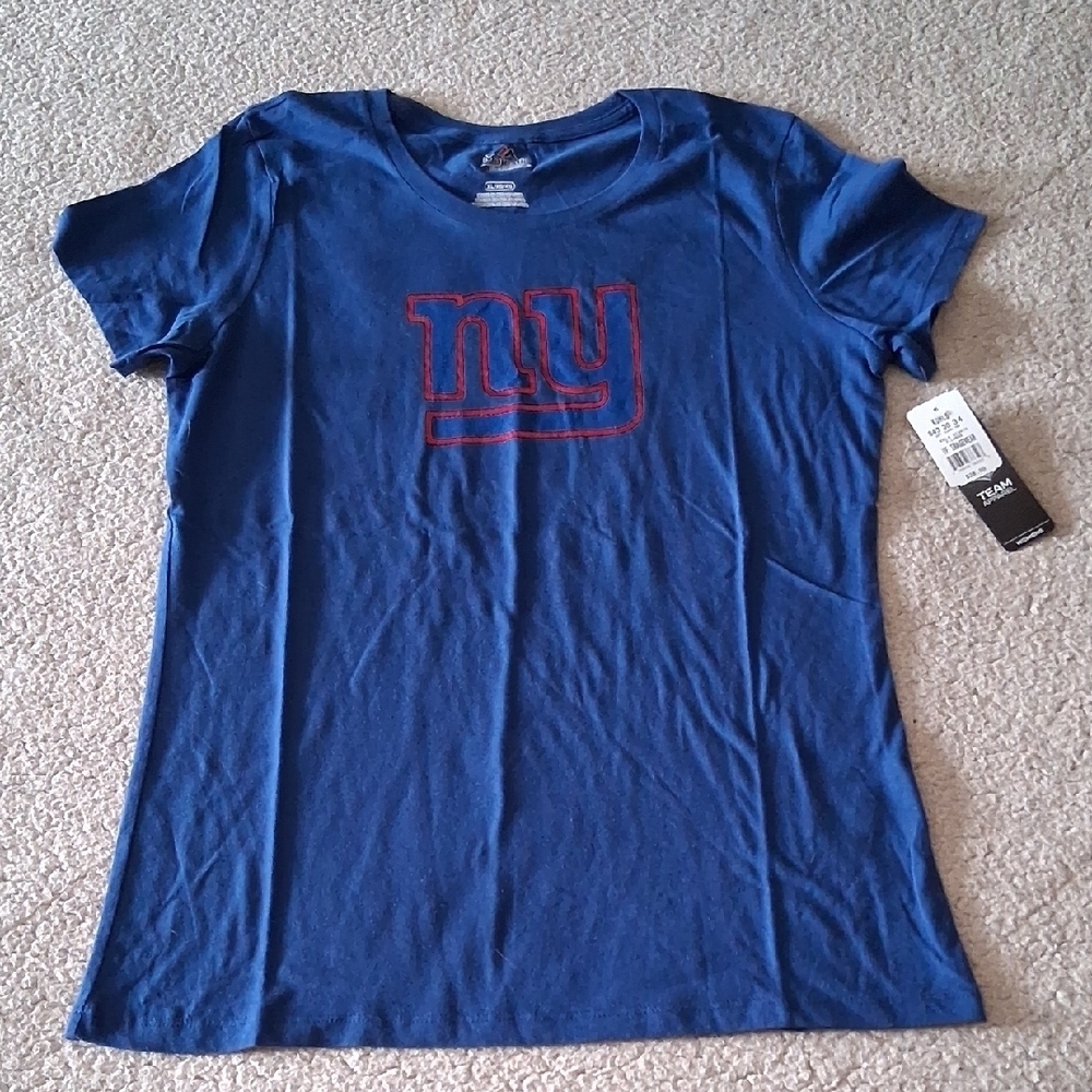 New Majestic New York Giants Blue Short Sleeve Tee with Red Logo